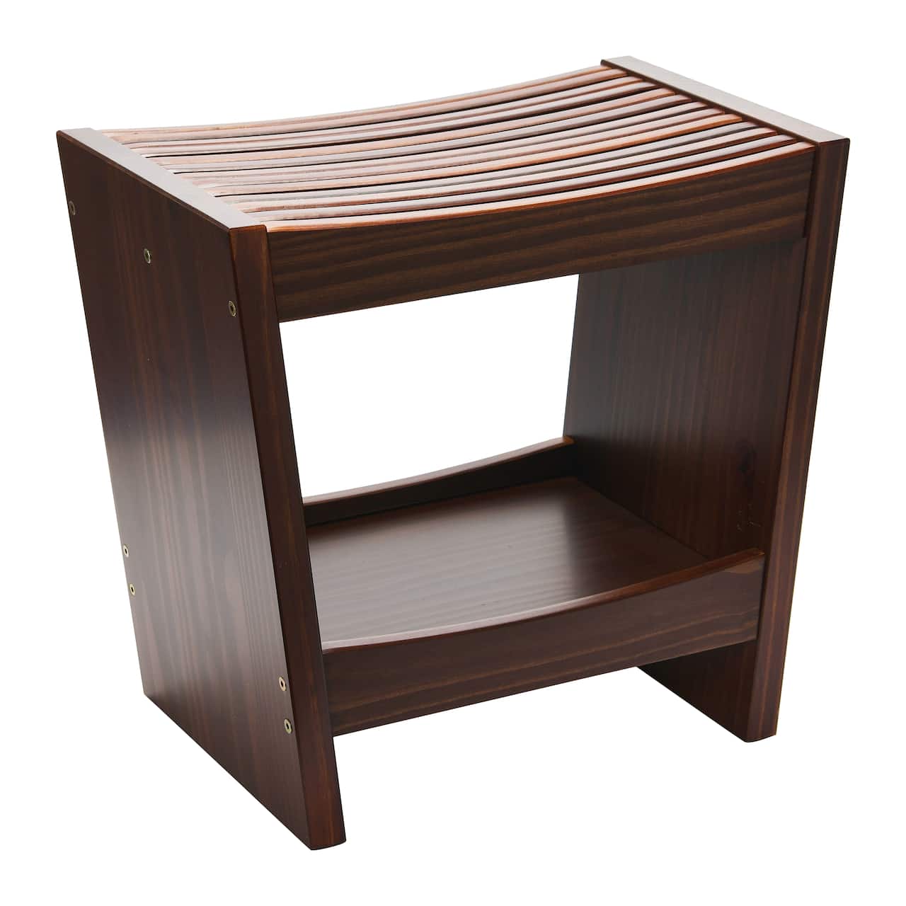 Hello Honey® 18" Modern Slatted Solid Wood Stool With Storage Shelf
